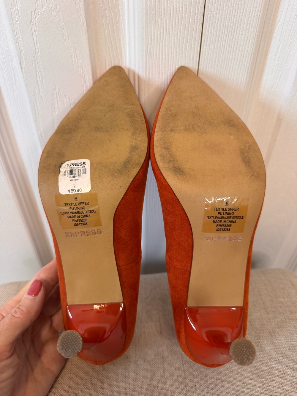 Express Women's Pointed Toe Suede Pumps Rust Burnt Orange 3 Inch Heel Size 6 - Picture 8 of 12